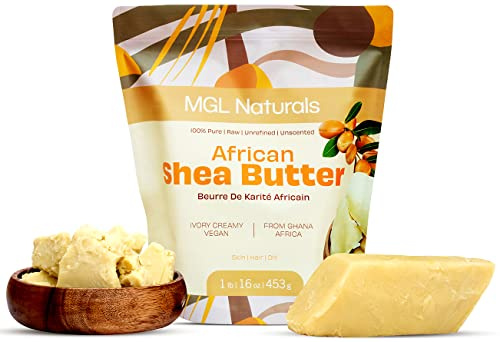 MGL Naturals Raw African Shea Butter Ivory 1 lb, 100% Pure, and Unrefined. Nourish and moisturize hair and skin. Use alone or DIY recipes. From Ghana, West Africa. (1 lb)