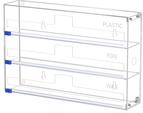FUKANG 3 in 1 Clear Acrylic Foil, Plastic Wrap Organizer with Cutter