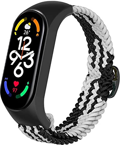 Niboow Cinturino Intrecciato per Xiaomi Smart Band 7 (Xiaomi Mi Band 7), Uomini Donne Regolabile Sportiva Ricambio Elastica Cinturino per Xiaomi Smart Band 7 (Xiaomi Mi Band 7) - Nero/Bianco