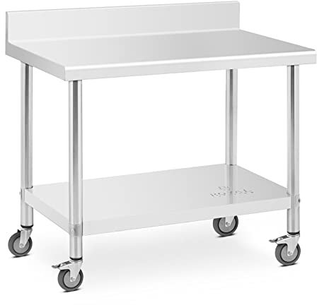 Royal Catering Arbeitstisch Edelstahltisch 60 x 100 cm mit Rollen und Aufkantung bis 155 kg höhenverstellbare Füße Edelstahl-Tisch Küchentisch Arbeitstisch Edelstahl Arbeitstisch mit Rollen