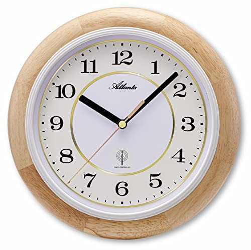Atlanta Funk Wanduhr Rund Holz Buche Erle Quarz Analog Zahlen - 4523/30