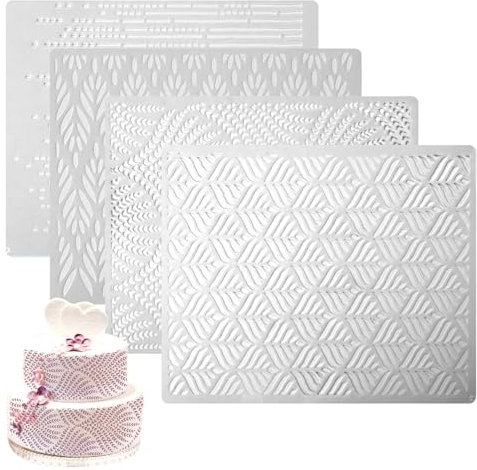 KALIONE 4 Pcs Cake Decorating Stencils - Reusable Buttercream Floral Templates for DIY Baking Decor - Cake Decorating Supplies