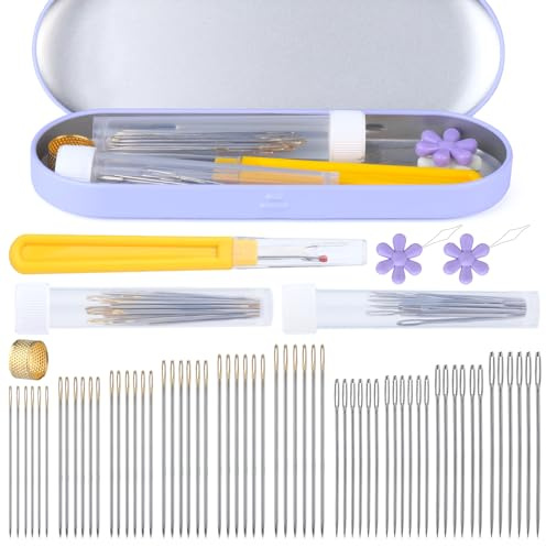 ENCHOL 73Pcs Sewing Needles Set, Assorted for Sewing, Large Eye Hand Needles, Embroidery with Needle Threaders Art Crafts Stitch Remover Thimble, Bottle
