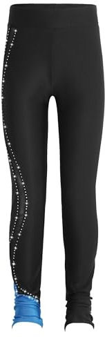 Yeahdor Kinder Mädchen Leggings Sport Lang Gymnastikleggings mit Strass Tanzhose Balletthose Unterhosen Training Bühnenauftritt A Blau 158-164