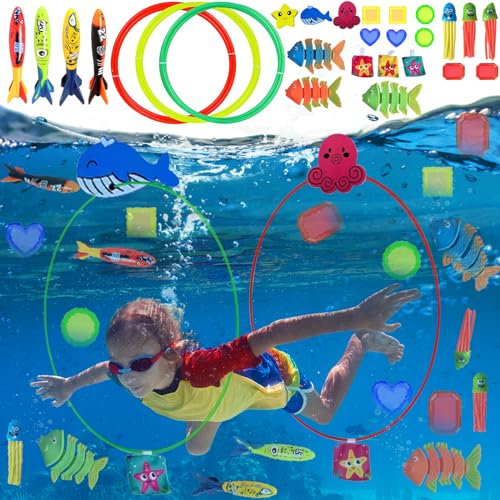 HuaMuDM Tauchspielzeug Kinder Set, Tauchringe, Tauchtiere, Tauchtorpedo, Tauchspielzeug, Schwimmenspielzeug Tauchringe, Wasserspielzeug, Tauchring, Kinder Tauchring Unterwasser, Pool Spielzeug