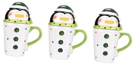Ciieeo 3 Stk Weihnachts-Pinguin-Keramik-Wasserbecher Blumenvasen für Tafelaufsätze Karikatur Weihnachtsbecher Wassergläser Kaffeebecher Trink Gläser Weihnachtstasse Elch