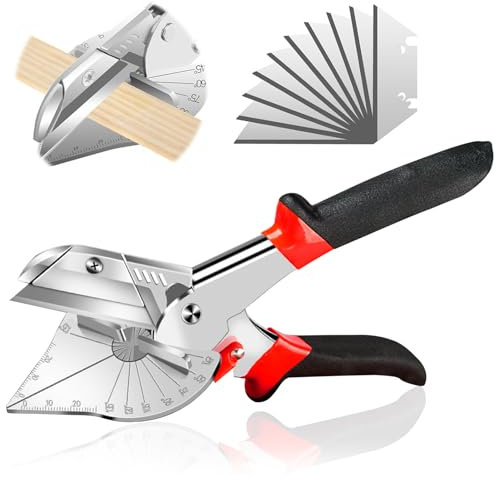ExcellaElite Mitre Shears - Adjustable 45 to 135 Degree Multi Angle Shears for Cutting Wood Moulding, Trim Cutter with 10 Spare Blades for Soft Wood, Plastic, PVC and More