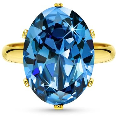Linawe Aquamarin Ring Blauer Stein, Ringe Frauen Ring Verstellbar Gold Schmuck, Goldring Grosse Groessen Moissanite Diamant Fingerring Damen, Ring Vergoldet Damenringe