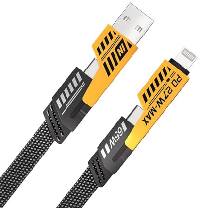 Genérico 4 en 1 Cable Multiple Cargador, 1M Nylon USB Carga Rápida 480Mbps Cabo USB C Fast Charging USB A/USB C a 65W Tipo C + 27W PD Cable Tipo C