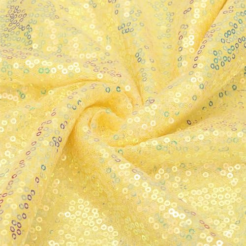 sourcing map Iridescent Yellow Sequin Fabric, by the Yard, 1 Yard Length 4.3ft Wide Sequin Velvet Fabric Shiny Sparkly Cloth for DIY Sewing, Dress, Backdrop, Tablecloth, Table Runner