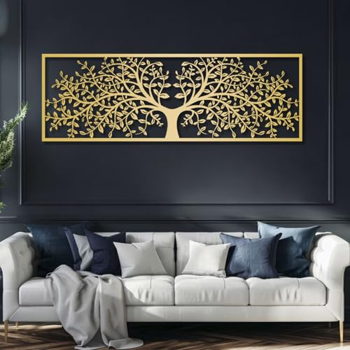 Decorazione murale in Metallo Moderna e Minimalista Albero della Vita - Grande Oro (24 x 7 | 62x20cm)