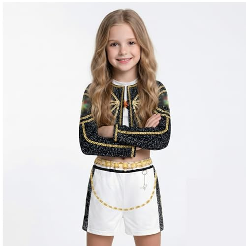 Metaparty Pop Deguisement enfant,Costume Carnaval Enfant avec Manteau Top Shorts for Deguisement Carnaval (Noir, 140)