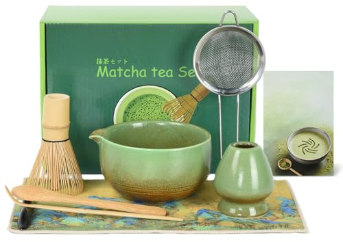 OTraki 9 Pezzi Macha Tea Kit, Kit Matcha Completo Accessori Per La Cerimonia Del Tè Giapponese, Ciotole Per Matcha, Paletta, Frusta Per Matcha Fatto A Mano, Confezione Per La Famiglia E Gli Amici