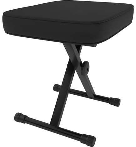 DUMOS Adjustable Padded Keyboard Bench, X-Style Collapsible Piano Guitar Stool with 2.56 Inch Thickness High-Density Sponge and 3-Position Height, Waterproof Non-Skid Design, Black