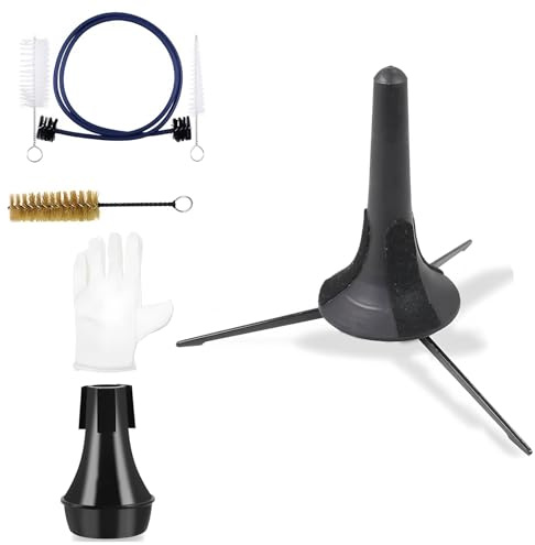 Il set completo per la cura della tromba include un supporto portatile, spazzole flessibili per una facile pulizia e protezione delle gambe del supporto per tromba staccabili