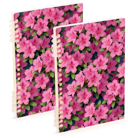 Amooorous A5-storlek rosa azalea blommor föremål anteckningsböcker 21 cm x 14,5 cm, trådbunden motiv spiral anteckningsbok bred 60 ark för resor och skrivande 2-pack