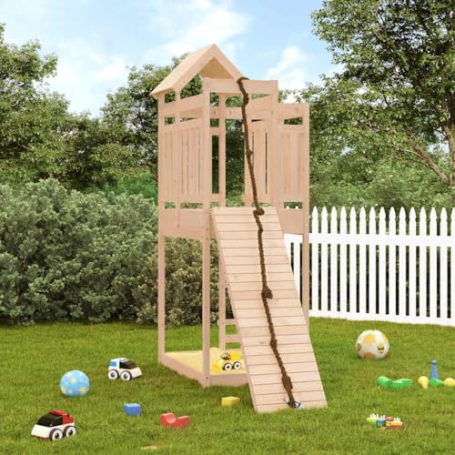 Runheo Tour de jeu avec mur d'escalade en pin massif 107 x 196 x 238 cm, avec corde, piédestal et bac à sable, pour jardin et aire de jeux, aventures en mouvement