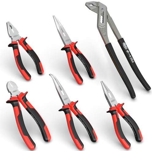 FAMEX 3958-6 Hochwertiger Zangen Satz - mit Seitenschneider Telefonzange Kombizange Wasserpumpenzange - 6-tlg.