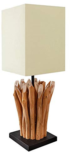 invicta INTERIOR Design Treibholz Tischleuchte EUPHORIA natur mit beigem Schirm Handarbeit Tischlampe Treibholzlampe Lampe