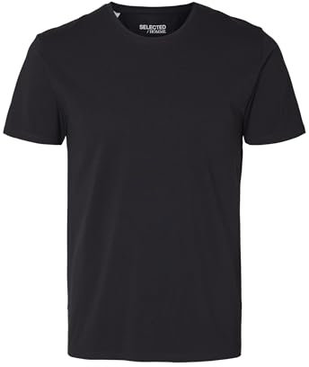 Herren Selected Basic T-Shirt | Einfarbiges Rundhals Kurzarm Shirt SLHNEWPIMA | Jersey Stretch Baumwolle, Farben:Schwarz, Größe:M