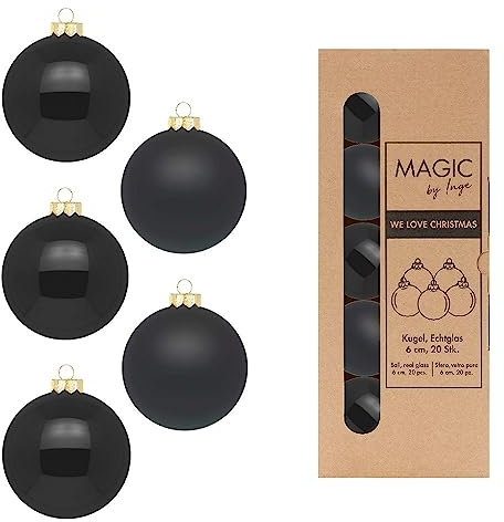 Weihnachtskugeln Glas 6cm x 20 Stück in Kartonbox Christbaumkugeln Set schwarz Ebony Black