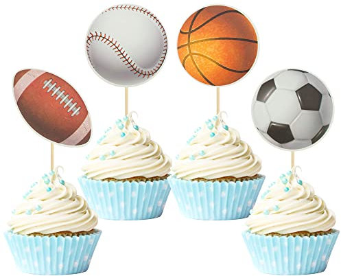 Gyufise 36 Pack Sports Cupcake Toppers Baseball Rugby Cupcake Picks Basketball Toothpicks Soccer Ball Football Cake Decor for Boy Happy Birthday for Sports Ball Game Theme Party Supplies Decoration