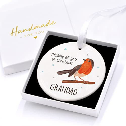 Grandad Dad Christmas Robin Memorial Tree Hanging Decoration, Personalised Thinking Of You At Christmas Robin Memorial Gift Plaque Momento Ornament, With Gift Box