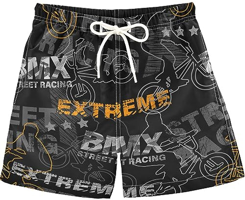 visesunny Summer Boy's Beach Shorts Boy on Bicycle BMX Skateboard Sport Extreme Style Quick Dry Soft Drawsting Swim Trunks Boy Bathing Suit with Pockets