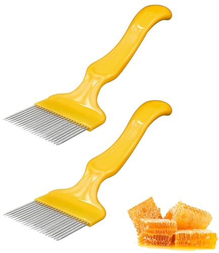 2 Stück Entdeckelungsgabel, Edelstahl Imkereiausrüstung, Honiggabel Schneiden, Bienenhaltung Entdeckelungsgabel, für Bienenstöcke, Gelbe