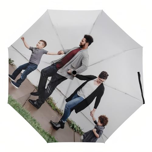 JoyJot Custom Umbrella with Photo Picture Personalized Sun/Rain Raining Foldable Umbrella Windproof Travel Compact Folding Portable Autoumbrella, inside black and outside custom, general