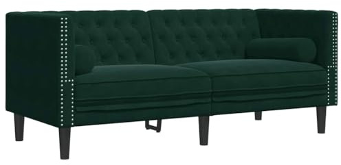 vidaXL Sofá Chesterfield 2 plazas con Cojines Terciopelo Verde Oscuro, sofá, sofá de 2 plazas, sofá de Dos plazas de Terciopelo, sofá de Dos plazas