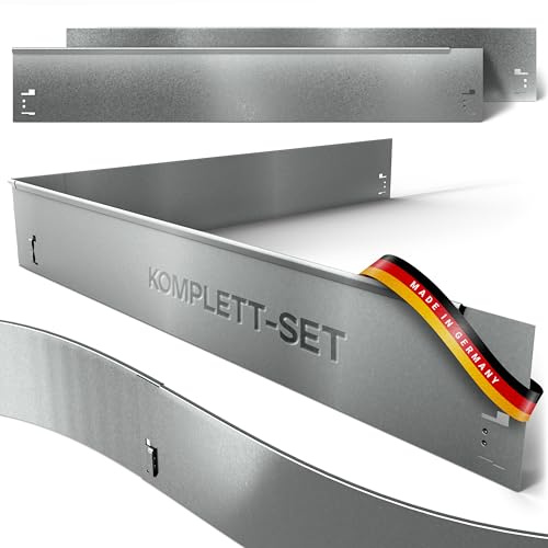 Rasenkante Metall Starterset - 12m Verlegelänge - Garten Metallbeeteinfassung 18,5cm hoch - Stabile Metallbeetbegrenzung feuerverzinkt - Metallrasenkante - Verformbar & Ultraleicht – Rasenkanten