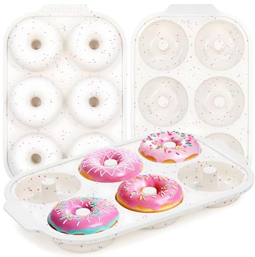 KASHME 3 Pcs Silicone Donut Pan for Baking with Metal Reinforced Frame Nonstick 6 Cavity Donut Molds Doughnut Tray 3.25 Inch Large Bagel Molds (Cream)