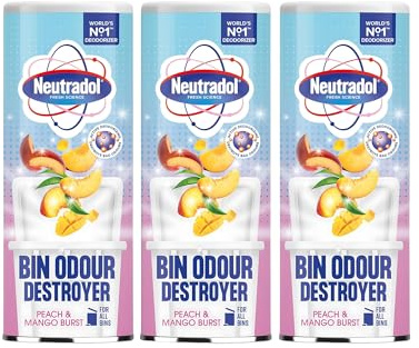 Beauty Mix Bin Odour Neutraliser Powder 350g – Pack of 3 Peach & Mango Scent | Powerful Odour Control for Kitchen, Bathroom, Nappy & Pet Waste Bins | Long-Lasting, Non-Toxic Deodoriser