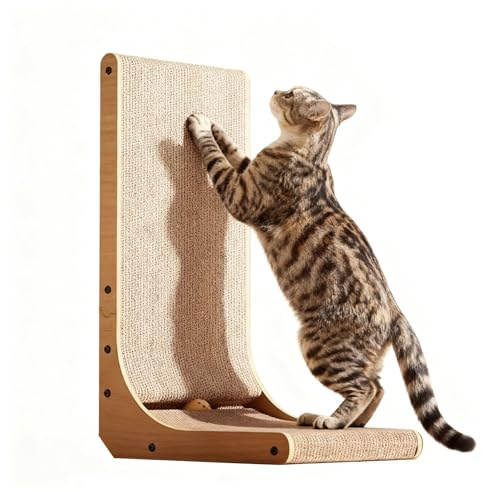 Yeqqzq Cat Scratcher, 48cm L Shape Cats Scratch Pad Wall Mounted, Cat Scratching Cardboard with Ball Toy for Indoor Cats