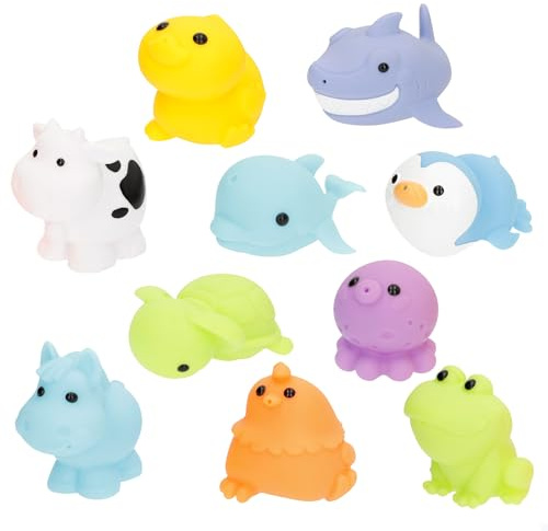 Winfun Set Juguetes bebé Agua, 10 Figuras Blandas, Animales Granja y océano, Juego baño Piscina o bañera, Juegos para bebés, Cubo Transparente almacenaje, +6 Meses (39376)