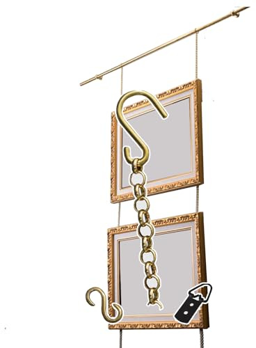 WHRAOY Corde pour Accrocher des Tableaux, 1 M / 2 Pièces, Tringle À Tableaux avec Anneau en D Et Crochet en S, pour La Maison, L'église Et Les Photos De Famille,1set