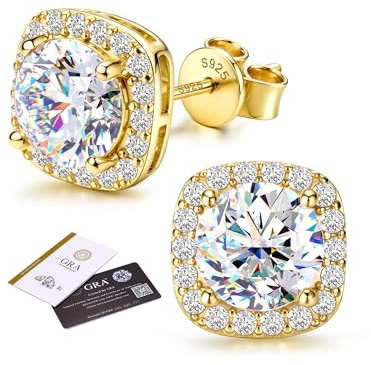 SLLAISS Pendientes Moissanita Mujer y Hombre Plata de Ley 925 | Baño de Oro 16K Hipoalergénicos Pendiente Moissanite Corte Redondo Cushion Halo Diamante Simulado Color D VVS1 0.5-2CT