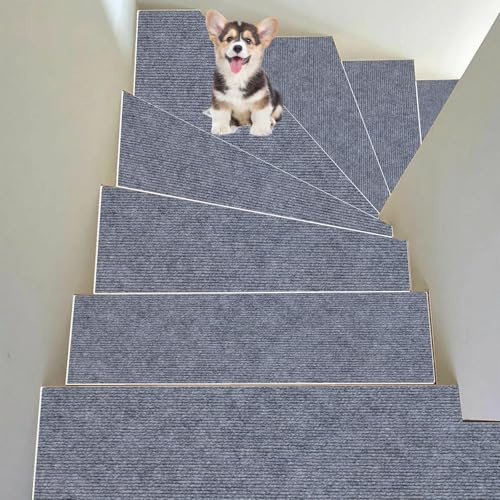 ZXIAOHUI Alfombras de Escalera 34 x 70 cm 100% Poliéster, Dorso TPE, Antideslizante Amortigua Sonidos, Recortables y Reutilizables, 5 X Peldaños de Escalera Antideslizantes, B
