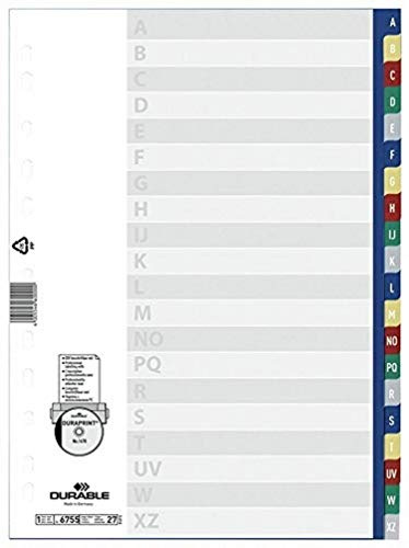 DURABLE Hunke & Jochheim-register, PP, A-Z, färgglad övergång, DIN A4, 230 x 297 mm, 20 ark