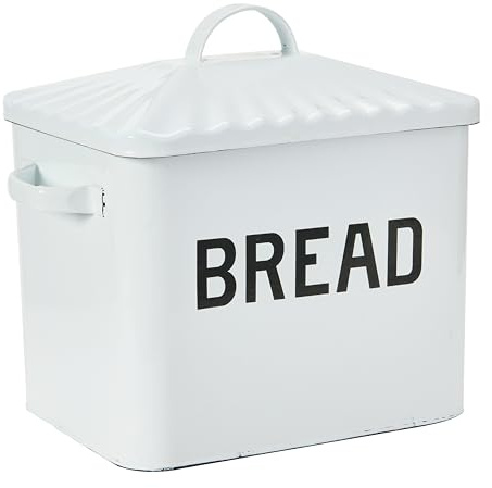 Creative Co-Op Distressed White Bread Box with Lid