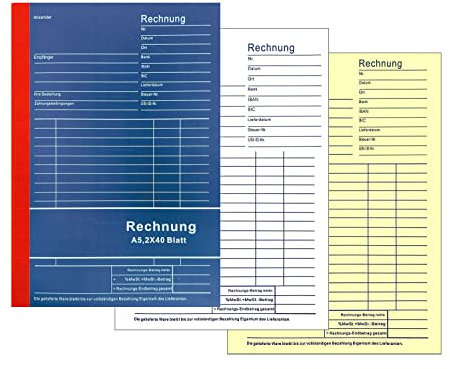 10x Rechnungsblock DIN A5 2x40 Blatt Rechnung Vordruck Quittungsblock