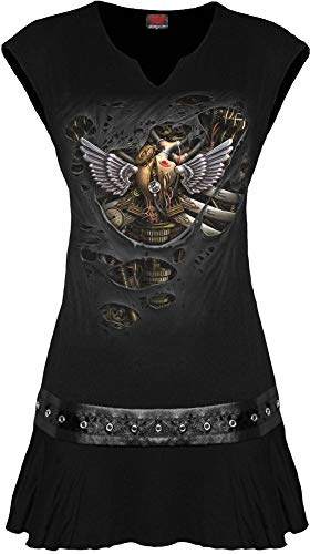 Spiral Steam Punk Ripped Donna Miniabito Nero S 95% Viscosa, 5% elasthane