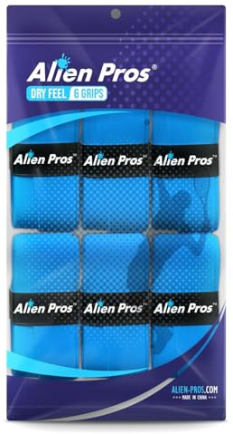 ALIEN PROS Tennis Racket Grip Tape (6 Grips) - Precut and Dry Feel Tennis Grip - Tennis Overgrip Grip Tape Tennis Racket - Wrap Your Racquet for High Performance (6 Grips, Blue)
