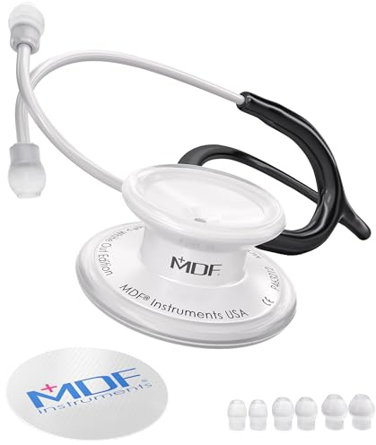 MDF Instruments, MD One Stainless Steel Premium Dual Head Stethoscope, Black Tube, Whiteout Chestpieces-Headset, MDF777WO11