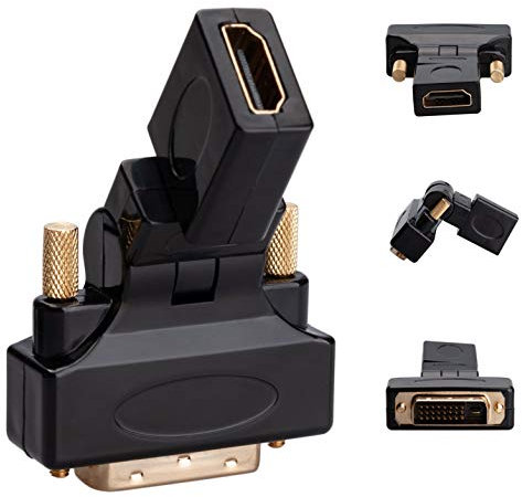 Adaptador HDMI a DVI Rotación de 270 ° (DVI-D Dual Link 24 + 1) Adaptador HDMI Hembra y DVI Macho con Conector Chapado en Oro Convertidor 1080P Full HD