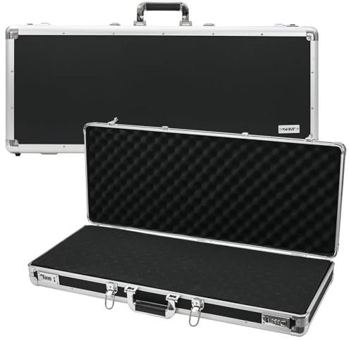 HMF 14444-02 Alu Waffenkoffer für Gewehre mit Rasterschaumstoff | 82 x 36 x 12 cm | Schwarz