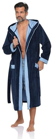 Herren Bademantel Revise RE-855 - mit Bambus faser - mit Kapuze – Dunkelblau 5041 Gr. XL