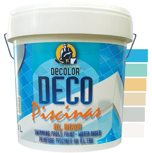 PINTURAS DECOLOR Peinture Piscine, bassin béton - Imperméable - Excellente résistance aux UV, à l'eau chlorée - 4L Bleu