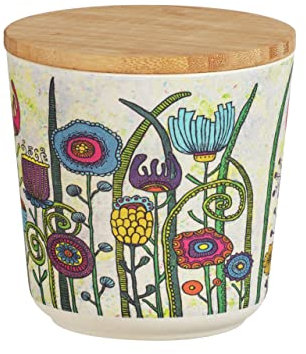 WENKO Aufbewahrungsdose Flowers, Vorratsbehälter mit Deckel aus Bambus, luftdichte Aufbewahrung von gemahlenem Kaffee und Kaffeebohnen, BPA-frei, Füllmenge 0,5 Liter, Ø 10,5 x 10,5 cm, Mehrfarbig